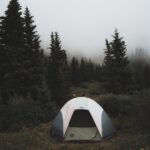 white dome tent on green grass field near green trees during foggy day